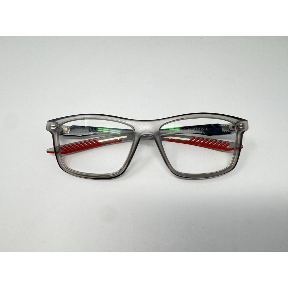 Puma PU0361OCS 001 Gray Clear Red Eyeglass Frames 57-16-145 - Picture 2 of 10